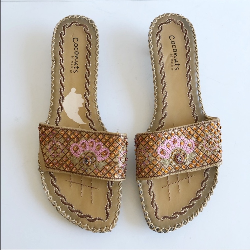 Coconut Matisse Halle embroidered beaded slides 9 - Picture 1 of 10